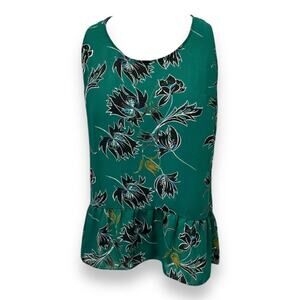 Cabi Womens Green Floral Sleeveless Top With Peplum Hem M Polyester